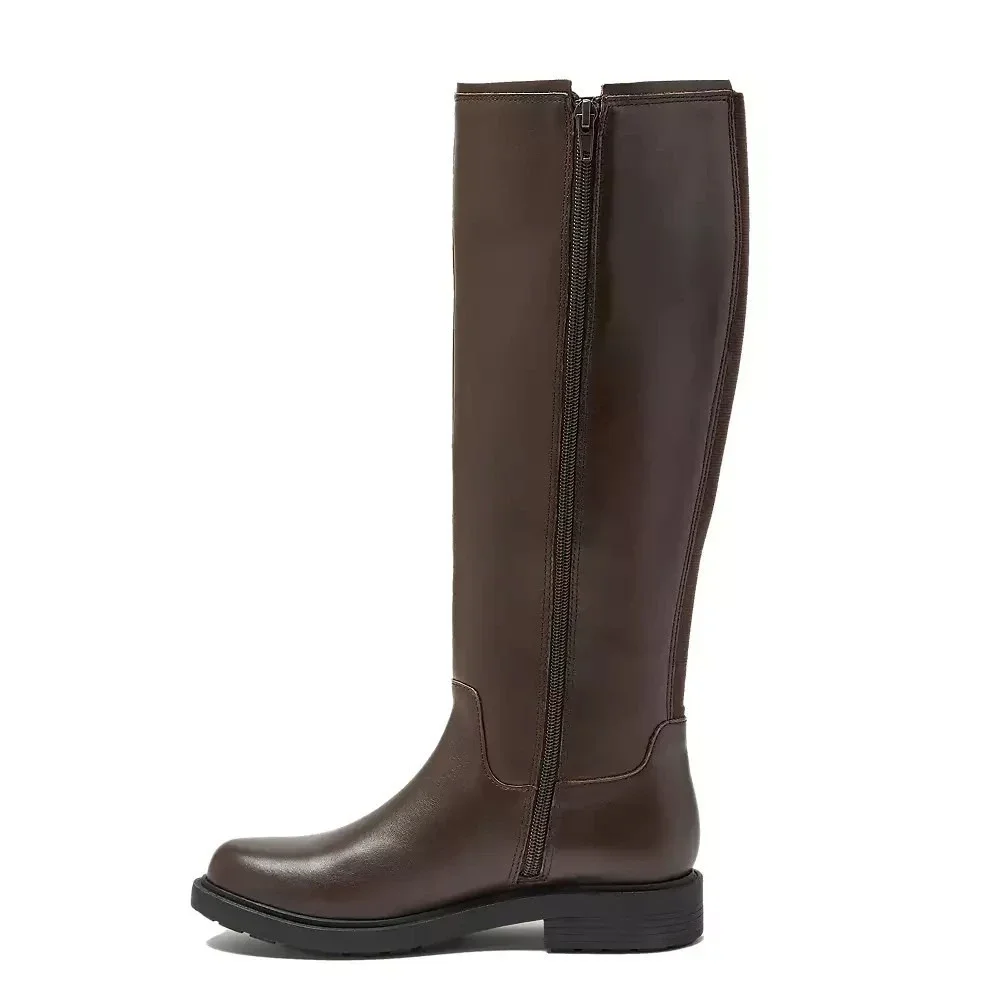 Land's End Knee-High Leather Riding Boot Women 7.5 NWOB $280 Zip Closure Elastic